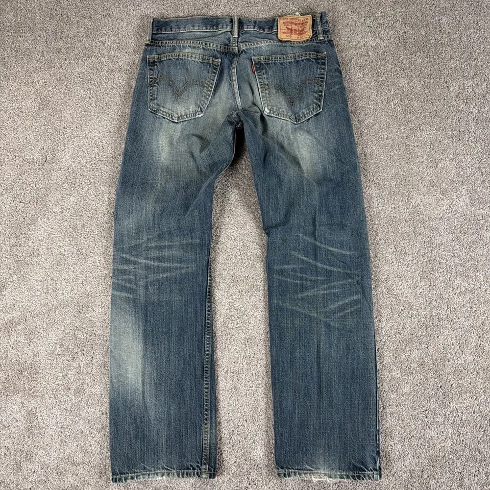 Levis 505 Jeans Mens 32x30 Faded Whiskered Denim Straight Leg Y2K Honeycomb Work